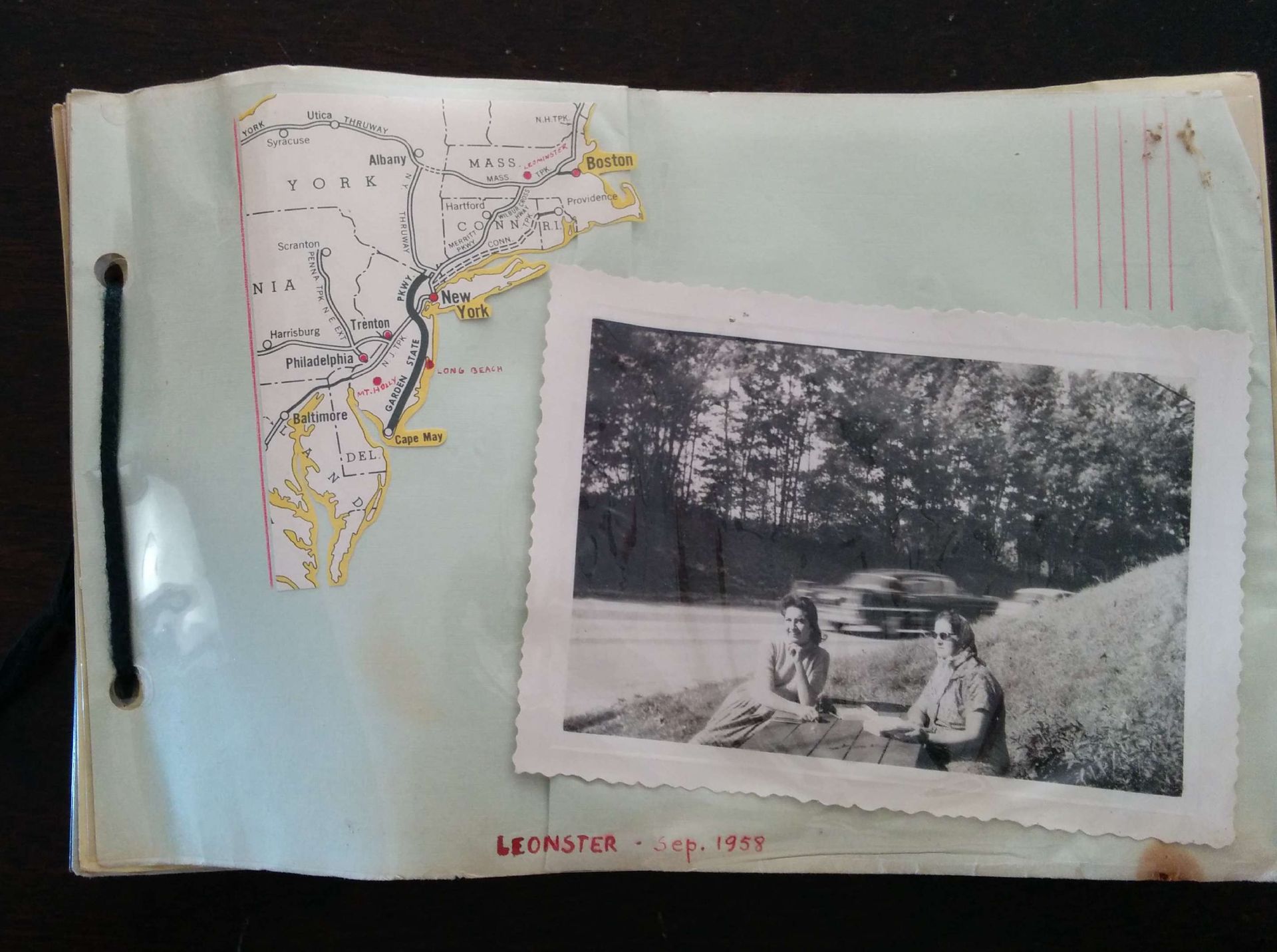 A page from a family road-trip album, September 1958